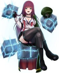 1girls 2024 abigail_(metal_slug) big_ass big_breasts big_butt black_skirt blue_bra blue_panties blue_underwear boots breasts cube faayafoxmaid female female_focus female_only green_eyes hair_grab hi_res high_resolution highres laser_gun laughing legs_crossed long_hair long_socks looking_at_viewer metal_slug metal_slug_attack military military_boots military_hat military_uniform pink_hair seductive seductive_pose shirt_open short_skirt simple_background sitting snk socks thick_thighs thighs white_background white_shirt younger_female
