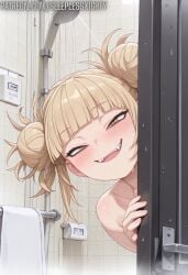 1girls ai_generated blonde_hair blush boku_no_hero_academia female hi_res hiding high_resolution highres himiko_toga looking_at_viewer my_hero_academia naked naughty_face patreon shower sleeplessnighty solo solo_focus tagme toga_himiko watermark wet yellow_eyes