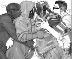 chamber_(valorant) cypher_(valorant) cysqb gay group_sex kay/o_(valorant) male_only omen_(valorant) valorant