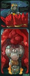 2koma absurd_res anal anal_penetration anal_sex animal_genitalia animal_penis anthro anthro_on_feral anthro_penetrated balls blush canine_genitalia canine_penis cerberus cerberus_(hades) comic cum cum_drip cum_in_ass cum_leaking cum_leaking_out_of_anus cum_overflow double_anal double_penetration ejaculation english_text feet feral feral_penetrating feral_penetrating_anthro feral_penetrating_human folded fur genitals hades_(game) hades_2 hi_res human human_on_feral human_penetrated interspecies knot larger_male male mammal melinoe_(hades) outside_sex partially_clothed penetration penis red_body red_fur sex size_difference testicles text upside-down zoophilia zoquete