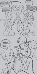 ampharos anthro big_penis biped blowjob blush bodily_fluids bottomless closed_eyes clothed clothing cum cum_on_face female generation_2_pokemon genital_fluids group gym_leader heart_symbol hearts_around_text human iono_(pokemon) jasmine_(pokemon) mammal nintendo oral pokemon pokemon_(species) pokephilia saeko_art sex splurt tagme text threesome trio