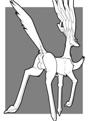absurd_res animal_genitalia animal_penis anus ass balls cervine_genitalia cervine_penis dahurgthedragon generation_6_pokemon genitals hi_res legendary_pokemon looking_back male monochrome nintendo penis pokemon pokemon_(species) presenting presenting_hindquarters raised_leg raised_tail solo standing tail xerneas