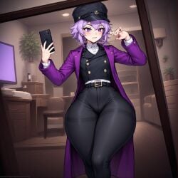 1boy ai_generated coat femboy lavender_hair male male_only perchance_ai purple_hair tagme thick_thighs wide_hips