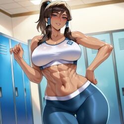 ai_generated avatar_the_last_airbender blue_eyes brown-skinned_female female female_focus female_only korra smug solo solo_female solo_focus tank_too tank_top the_legend_of_korra tummy workout workout_clothes