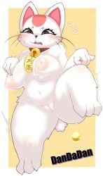 absurd_res anthro areola bell blush bodily_fluids breasts dandadan domestic_cat felid feline felis female genitals hi_res lactating mammal maneki-neko milkteafox nipples nude simple_background solo thick_thighs turbo_granny_(dandadan) vulva white_body