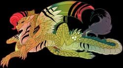 absurd_res bodily_fluids cum dragon feathers female feral fluffy fluffydragonleo genital_fluids genitals hi_res mythological_creature mythological_scalie mythology rainbow scalie solo vulva