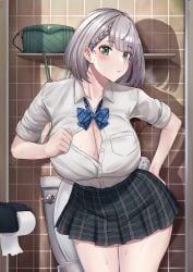 1girls female hololive lewdlinly no_bra shirogane_noel shirt skirt virtual_youtuber vtuber