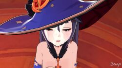 3d animated ball_sucking bewyx big_ass big_breasts breasts cowgirl_position cumshot facial gaming genshin_impact mona_(genshin_impact) tagme vaginal_penetration video