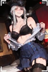 1female 1girls 2025 ai_assisted ai_generated anime_style background bed bloodborne blush blush blush_lines blushing_female bra breasts breath clothed clothed_female clothing exited female female female_focus fromsoftware green_eyes heavy_breathing hotel_room lady_maria_of_the_astral_clocktower light-skinned_female light_skin lingerie looking_at_viewer open_shirt recording recording_on_phone recording_video shirt shirt_open skirt smile smiling smiling_at_viewer socks sweat tagme tricorne uncensored undressing undressing_self video_game video_game_character video_game_franchise video_games white_hair white_shirt