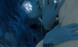 1boys 1girls 3d 4_arms accurate_body_type blender blue_body blue_hair closed_eyes doll elden_ring female fromsoftware hand_on_cheek kissing light-skinned_male light_skin male multi_arm multi_limb ranni_the_witch shizu_miro straight wedding_ring
