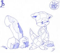 female female_only fingering masturbation monochrome nintendo nudity pokemon rock rock_penis sandshrew solo tail vulva white_background