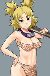 1girls @ma? blush breasts female female_only fishnets green_eyes human naruto nipples pubic_hair quad_tails short_hair solo temari tomatto_(@ma!) uncensored