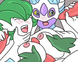 1girls abomasnow breasts color double_handjob female female_gardevoir female_pokemon froslass gardevoir handjob interspecies male nintendo paizuri penis pokémon_(species) pokemon pokemon_(species) pokemon_rse purple_skin straight tagme white_skin