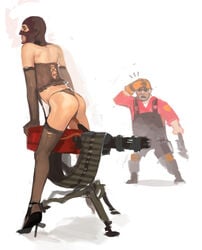 2d balaclava clothing crossdressing engineer engineer_(team_fortress_2) funny high_heels human human_male human_only implied_gay lingerie male male_only manly_crossdresser sentry_(team_fortress_2) spy spy_(team_fortress_2) team_fortress_2 thighhighs thighs yaoi