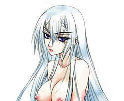 1girls beauty_mark breasts eyebrows_visible_through_hair female female_focus female_only kurohime kurohime_(character) light-skinned_female light_skin mahou_tsukai_kurohime mole mole_under_eye nipples only_female solo solo_female solo_focus tagme white_background white_hair