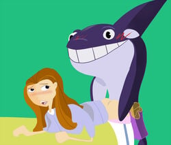 6teen anthro clothed_sex clothing crossover doggy_style female female_on_anthro fishman human human_on_anthro interspecies jen_masterson mascot red_hair shark stoked unknown_gender unseen_male_face wipeout_(stoked)