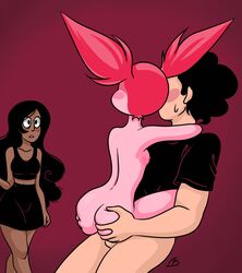 1boy 1boy1girl 1girls 2girls alien ass ass_grab back backside cartoon_network caught caught_in_the_act connie_maheswaran cuckquean dark-skinned_female gem_(species) indian long_hair naked netorare nude penetration pink_skin scamanderbianca sex spinel_(steven_universe) steven_quartz_universe steven_universe