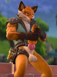 1boy 2020 3:4 3d 3d_(artwork) animal_genitalia animal_penis averyhyena balls big_balls big_penis bottomless canid canine canine_penis clothed clothing digital_media_(artwork) epic_games erection fennix_(fortnite) fortnite fox genitals glowing glowing_eyes hi_res knot male mammal masturbation nude outside partially_clothed penetrable_sex_toy penetration penile penile_masturbation penis saggy_balls sex_toy solo source_filmmaker standing video_games