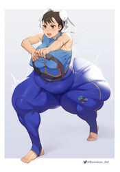 asian asian_female bamboo_ale barefoot bbw belly big_belly blush bottom_heavy breasts brown_hair capcom chun-li clothed electronics game_controller joycon_controller motion_lines nintendo_switch open_mouth overweight overweight_female pilates_ring ring_fit_adventure ringcon_controller short_hair ssbbw street_fighter street_fighter_v sweatdrop thick_thighs thunder_thighs