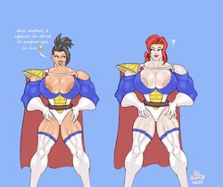 black_hair blue_eyes brown_eyes commission dialogue dragon_ball dragon_ball_xenoverse female female_only large_breasts muscular muscular_female oil_bomb original_character pale_skin red_hair saiyan smile tail tan_skin text