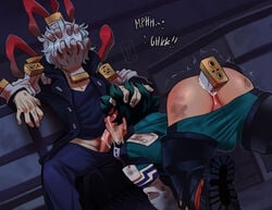 abused anal_abuse anal_fisting anal_insertion blue_hair bulge clothed_sex crying deepthroat fellatio fisting forced_oral freckles gay green_hair izuku_midoriya male male/male male_only midoriya_izuku my_hero_academia pants_down rape shigaraki_tomura tomura_shigaraki wildmage yaoi