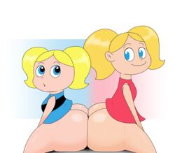 2girls ass_to_ass big_ass blonde_hair blue_eyes bottomless bubbles_(powerpuff_girls) cartoon_network crossover cute dee_dee_(dexter's_laboratory) dexter's_laboratory female godalmite looking_at_each_other multiple_girls powerpuff_girls shortstack small_breasts tagme young