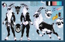 absurd_res animal_genitalia animal_penis anthro antlers black_body black_fur cervid cervine elk equine_penis feral fur furry genitals hi_res hooves horn jincebites loky male mammal model_sheet penis solo white_body white_fur