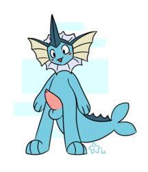 anthro balls blue_body blue_skin blush eeveelution genitals jasbun07 male male_only male_vaporeon nintendo nude open_mouth paws penis pokémon_(species) pokemon pokemon_(species) simple_background solo tapering_penis vaporeon video_games