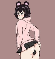 1boy animal_ears apandah black_eyes black_hair bulge femboy hoodie male male_only panties skirt solo trap virtual_youtuber white_skin youtube youtuber