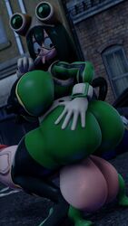 1futa frog_tongue futanari hero_outfit_(mha) my_hero_academia source_filmmaker thick_thighs tsuyu_asui