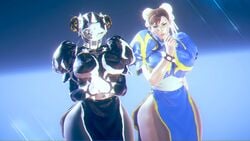 2girls 3d 3d_(artwork) ada-1 chinese_dress chun-li curvaceous curvy curvy_figure destiny_(game) exo gloves looking_at_viewer pantyhose robot robot_girl robot_humanoid sonicfreak spiked_bracelet standing street_fighter street_fighter_v thick_thighs thighs wide_hips