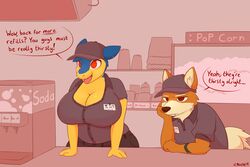 anthro cass_(cracker) clothing cracker_(artist) female funny growlithe humor large_breasts male pokemon pokemon_(species) typhlosion