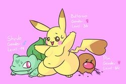 2021 anthro bulbasaur chubby chubby_female chunky cosplay_pikachu cute diglett large_ass nintendo pikachu pokémon_(species) pokemon sleepyslut smaller_female