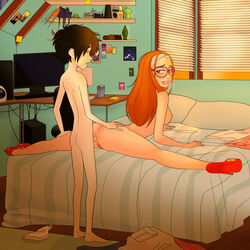 1boy 1boy1girl 1girls age_difference anal anal_sex ass_grab big_hero_6 blush disney female flexible ginger glasses headband heels hiro_hamada honey_lemon marvel naked nipples nude on_bed orange_hair pussy rebeccarains redhead sex skinny splits spread_legs straight