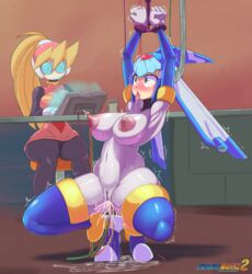 2girls ahe_gao android armpits big_breasts breasts ciel_(mega_man) clothed_female excessive_pussy_juice fairy_leviathan female female_only femdom forced_orgasm ichduhernz mega_man mega_man_zero mind_break multiple_girls nude_female pussy_juice pussy_juice_puddle pussy_juice_string restrained submissive submissive_female tagme thighhighs vaginal_penetration yuri