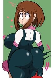 1girls ass big_ass big_breasts bottom_heavy breasts brown_hair fat_ass female gloves heart-shaped_pupils hero_outfit(mha) huge_breasts large_ass large_breasts medium_hair mirio_togata my_hero_academia ochako_uraraka shingattai skin_tight spanked spanking speech_bubble standing text thick_ass thick_thighs thighs voluptuous