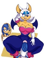 anthro black_clothing blue_fur green_eyes light_green_eyes pizzasnap rouge_the_bat sonic_(series) sonic_the_hedgehog thick_ass thick_penis thick_thighs white_fur