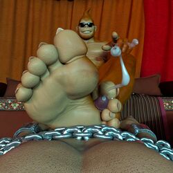 1:1 5_toes barefoot bodily_fluids bondage bound chained chains cum cumshot digimon digimon_(species) duo ear_piercing ejaculation etemon eyewear feet foot_fetish foot_focus foot_play footjob gay genital_fluids genitals human humanoid_feet humanoid_genitalia humanoid_penis male male/male male_only mammal multiple_boys muscular muscular_male penis piercing primate sex sunglasses thegreenfoot toes yaoi