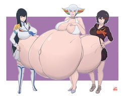 3girls belly big_breasts black_hair breasts clothed clothing commission commissioner_upload female female_only hand_on_belly high_heels high_resolution highres huge_belly hyper hyper_belly hyper_pregnancy kill_la_kill kiryuuin_ragyou kiryuuin_satsuki long_hair matoi_ryuuko milf mother_and_daughter multiple_girls multiple_pregnancies pregnant pregnant_milf pregnant_mother_and_daughter pregnant_sisters rainbow_hair ready_to_pop school_uniform simple_background sisters smile tagme watermark white_hair zeruxu