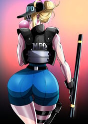 1girls ass baton blonde_hair blue_eyes breasts bubble_ass bubble_butt busty capcom chanleefat dat_ass fat_ass final_fight final_fight_3 hips hourglass_figure legs light-skinned_female light_skin lips long_hair lucia_morgan nightstick police police_uniform policewoman pose shiny_skin sideboob street_fighter sunglasses thighs tight_clothing tinted_eyewear voluptuous wide_hips