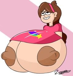 1girls alternate_breast_size artist_signature braces breasts_out brown_nipples disney disney_channel disney_xd exposed_breasts eyes_half_open female female_only gravity_falls headband hyper hyper_areola hyper_breasts hyper_nipples light_skin locem_locem mabel_pines nipples short_sleeves small_shirt sme solo straight_hair