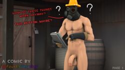 1boy 3d balls comic confused english_text fourtisverygay gay human human_male human_only male male_only muscular muscular_male nude nude_male nudity penis penis_out pyro sfm team_fortress_2 text tf2