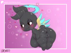 2026 alternate_version_at_paywall anus back_wings big_breasts big_butt biped bite biting_lip biting_own_lip black_body black_hair black_sclera blush bodily_fluids breasts butt chao_(sonic) dripping eyebrows female flying genital_fluids genitals hair halo hand_on_butt hand_on_own_butt heart_symbol hero_chao hi_res humanoid humanoid_genitalia humanoid_vulva inviting looking_at_viewer looking_back looking_back_at_viewer nipples not_furry nude rear_view scut_tail sega self_bite short_hair short_tail shortstack simple_background solo sonic_(series) sonic_the_hedgehog_(series) sweat tail talking_to_viewer thick_thighs ultama_lokshar vaginal_fluid_drip vaginal_fluids vulva white_eyes wings