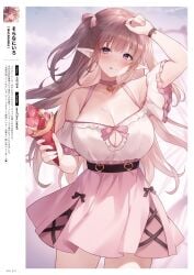 1girls breasts brown_hair clothed crepe dress elf elf_ears elf_female elf_girl female female_only hair_ribbon highres jirai_kei large_breasts long_hair melonbooks original pointy_ears sora_72-iro straight_hair tied_hair