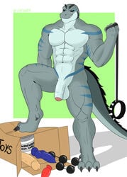 anthro collar dildo dinosaur foreskin genitals gideon_(character) hi_res leash male muscular muscular_anthro muscular_male penis reptile scalie sex_toy solo solo_focus theropod tyrannosaurid tyrannosaurus tyrannosaurus_rex uncut viktor0r