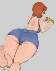 1girls 2d 2d_(artwork) barefoot ben_10 female female_focus female_only gwen_tennyson kunanstudio short_hair simple_background tagme viewed_from_behind