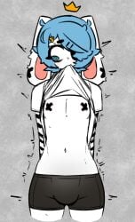 1boy avv_(probablyavv) bandage bandage_on_nipples blue_hair bulge bulge_through_clothing bunny bunny_boy bunny_ears bunnyboy choker eye_patch eyepatch lagomorph_humanoid nipple_bandage probablyavv shirt_lift shirt_up twink underwear