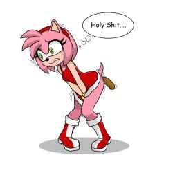 absurd_res accident amy_rose anal_wink anthro anus clothed clothing dress eulipotyphlan feces feces_in_ass female green_eyes hedgehog hi_res mammal no_underwear poop_desperation profanity scat sega simsom solo sonic_(series) sonic_the_hedgehog_(series) thought_bubble