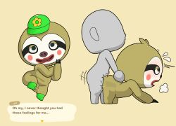 anal animal_crossing anthro balls big_ass blush chubby hat impstripe leif_(animal_crossing) male male/male motion_lines nintendo penis sex sloth speech_bubble thick_thighs video_games wide_hips