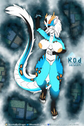 anthro artist_logo big_breasts big_nipples blue_body breasts city city_background cloud colored_nails curvy_figure digitigrade dragon eastern_dragon elana_(phoenix777) fangs female fur hair hand_on_belly hi_res high-angle_view inverted_nipples knockedoutdragon logo long_hair long_tail looking_at_viewer lying macro markings mythological_creature mythological_scalie mythology nails nipples on_back open_mouth orange_nails orange_nipples orange_spots purple_eyes raincloud raised_arm scales scalie smile smug smug_grin solo spots tail tail_fur teeth thick_tail thick_thighs watermark whiskers white_body white_fur white_hair white_scales